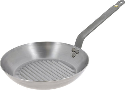 Debuyer de Buyer Mineral B Poêle à Griller 32 cm - Poêle à Griller Ronde - Tôle d'acier - Sans PFA - Convient pour l'induction - Fabriquée en France
