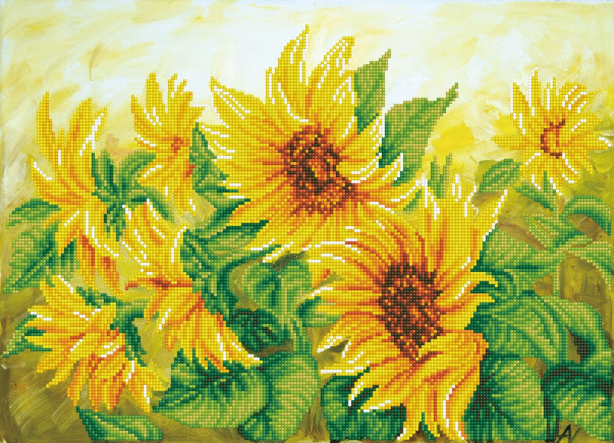 Diamond dotz® - peinture diamant adultes - fleurs - tournesols 41 x 57cm - pierres rondes - paquet complet