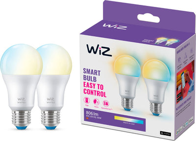 Lampe Wiz 2-pack - lumière blanche chaude à froide - éclairage LED intelligent - culot E27 - 60w - mat - wi-fi
