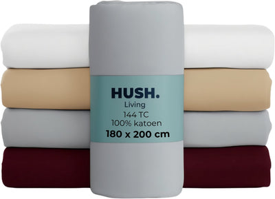 Faire taire. Living Hush Living Drap-housse 100% coton, 144 fils, flexible et respirant - élastique tout autour - 180x200+30cm - gris clair
