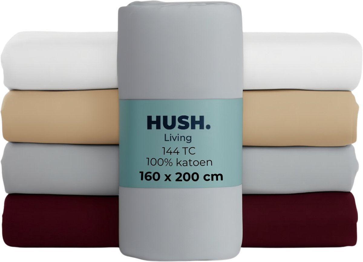 Faire taire. Living Hush Living Drap-housse 100% coton, 144 fils, flexible et respirant - élastique tout autour - 160x200+30cm - gris clair