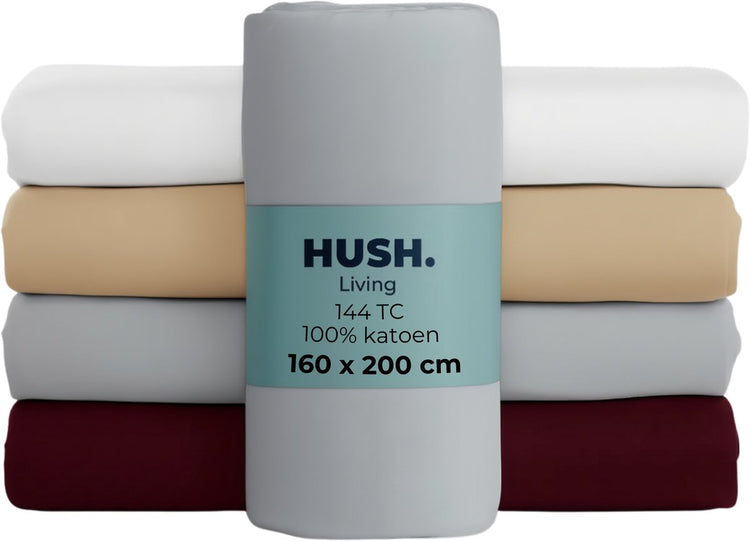 Faire taire. Living Hush Living Drap-housse 100% coton, 144 fils, flexible et respirant - élastique tout autour - 160x200+30cm - gris clair