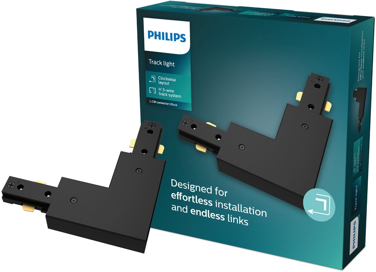 Philips LED Philips EasyLink - connecteur - connecteur en forme de L - coin droit - noir - éclairage sur rail