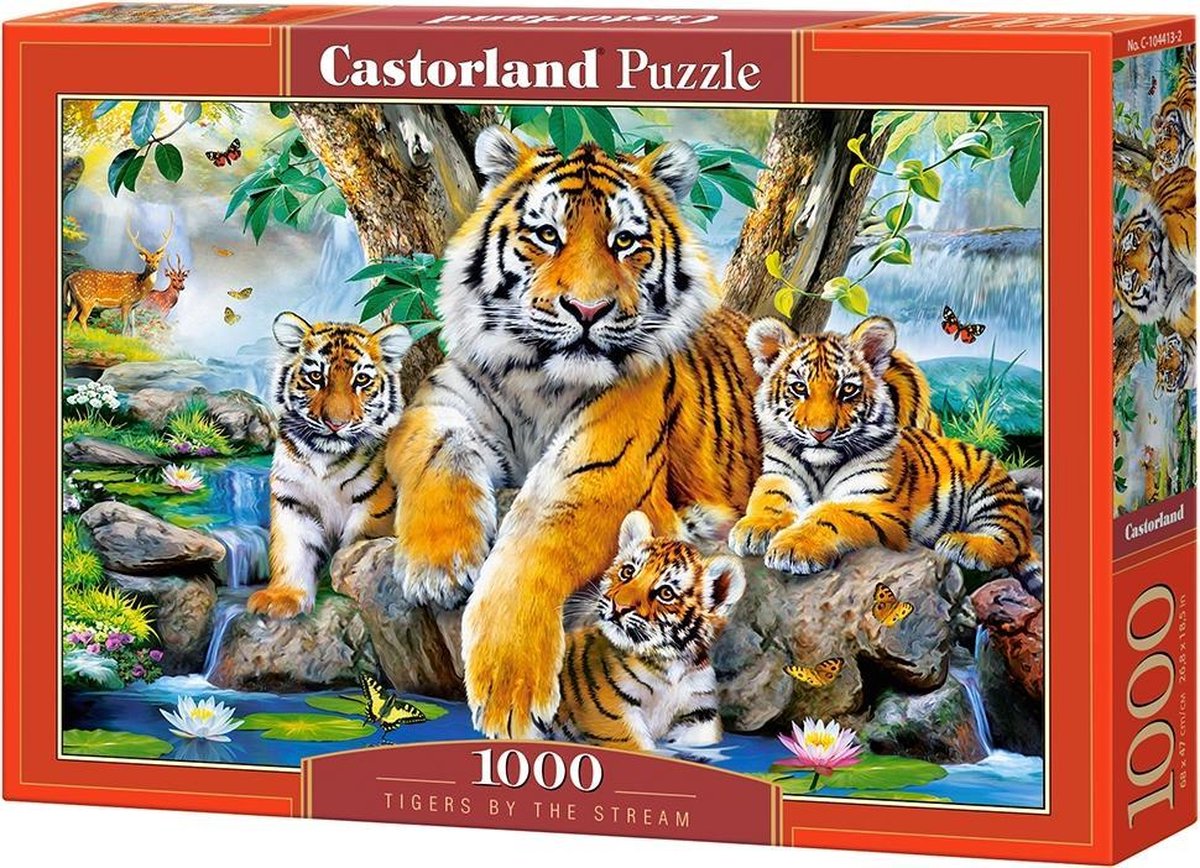 Tigres de Castorland au bord du ruisseau – puzzle – 1 000 pièces – finition satinée – ajustement parfait – qualité européenne