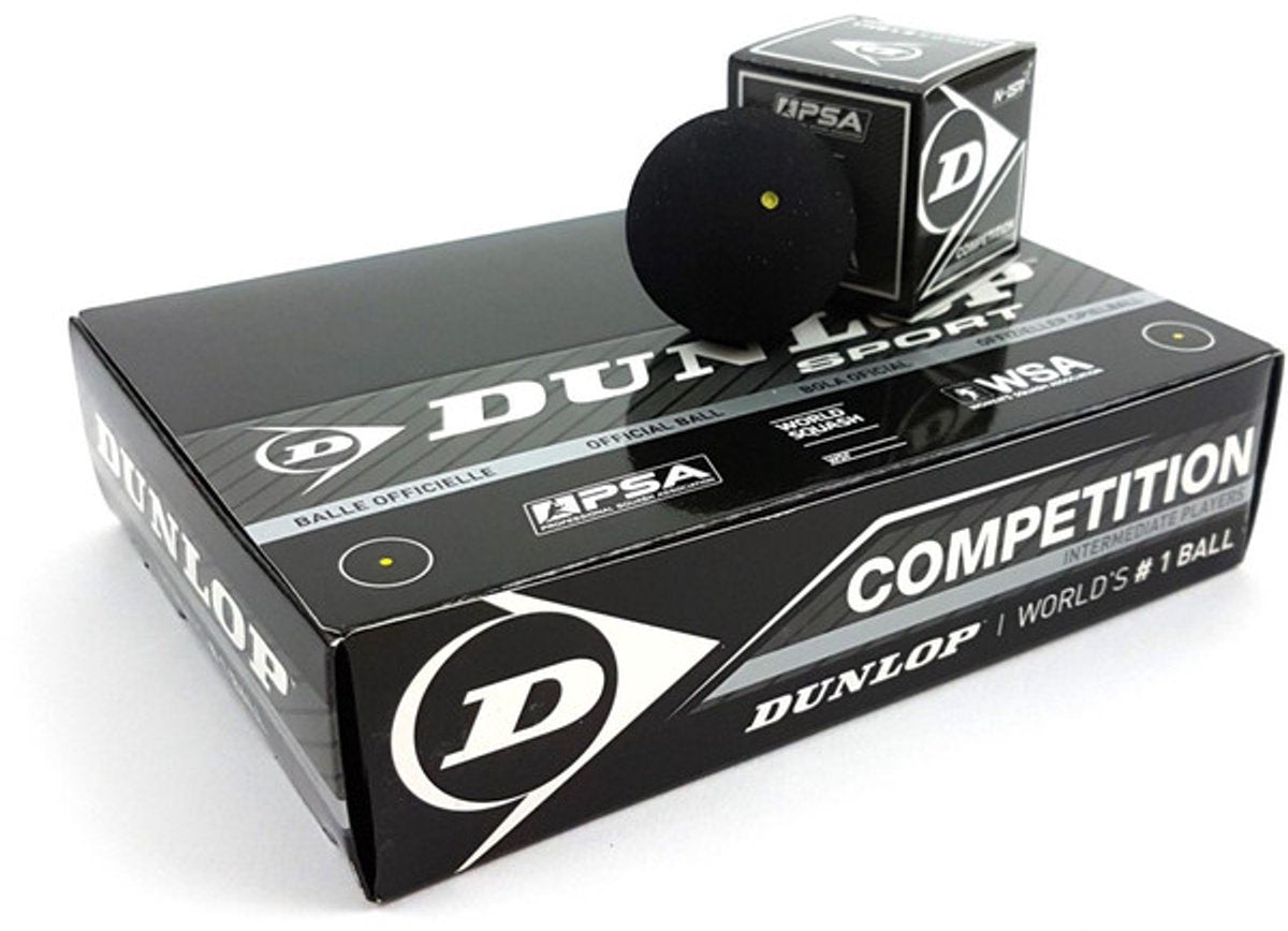 Balles de squash de compétition Dunlop point jaune - noir - 12 pièces