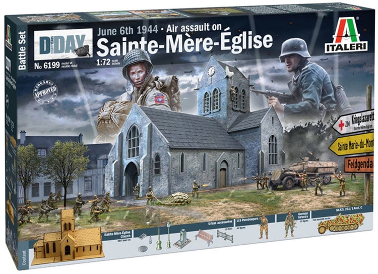 Diorama en kit Italeri - 6199 bataille de Normandie Sainte-mère-eglise 6 juin 1944 - coffret de bataille plastique - 1:72 - modélisme