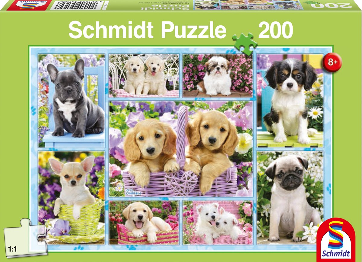 Schmidt puzzle chiots junior carton vert 200 pièces