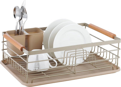 Kinghoff 1800 - égouttoir à vaisselle - égouttoir - acier plastique bois - beige