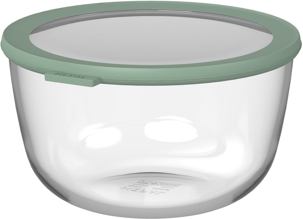 Récipient alimentaire en verre Mepal rond cirqula - 3000 ml - récipients alimentaires en verre - résistant à la chaleur jusqu'à 550 °c. sans couvercle - contenants de préparation de repas - sauge nordique