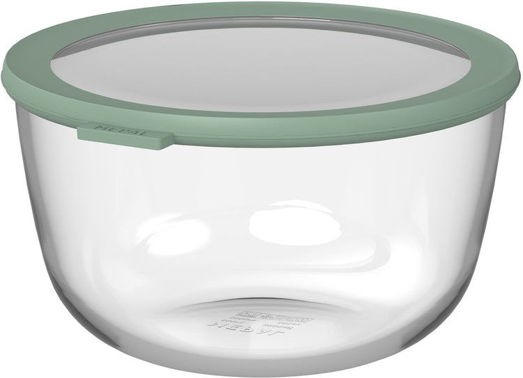 Récipient alimentaire en verre Mepal rond cirqula - 3000 ml - récipients alimentaires en verre - résistant à la chaleur jusqu'à 550 °c. sans couvercle - contenants de préparation de repas - sauge nordique