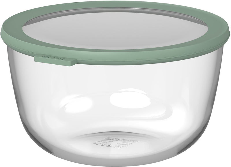Récipient alimentaire en verre Mepal rond cirqula - 3000 ml - récipients alimentaires en verre - résistant à la chaleur jusqu'à 550 °c. sans couvercle - contenants de préparation de repas - sauge nordique