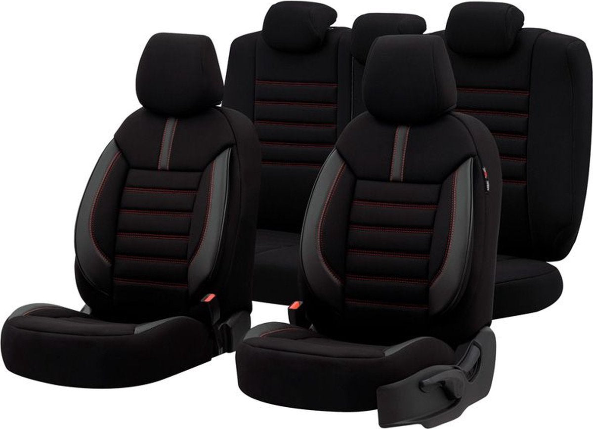 Ensemble de housses de siège universelles en tissu et cuir Otom 'limité' noir + coutures rouges - 11 pièces - adapté aux airbags latéraux