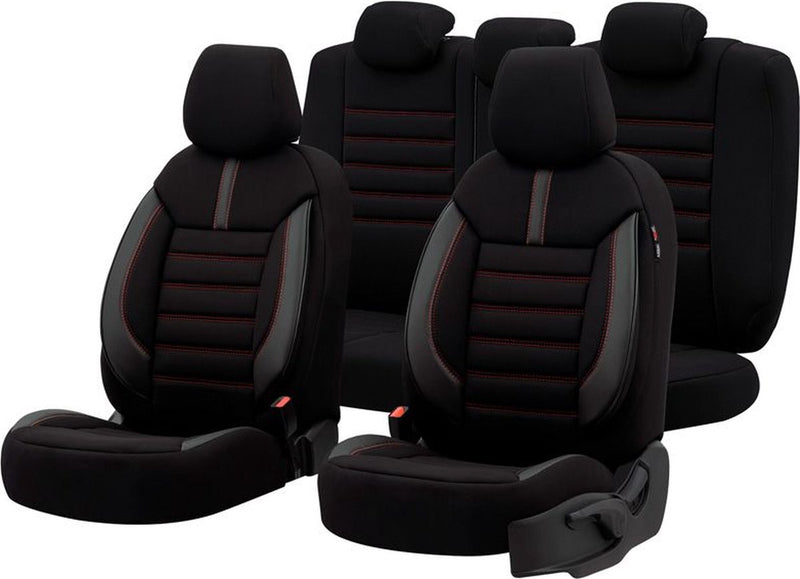 Ensemble de housses de siège universelles en tissu et cuir Otom 'limité' noir + coutures rouges - 11 pièces - adapté aux airbags latéraux