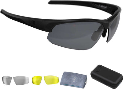 Lunettes de cyclisme Bbb pour hommes et femmes - lunettes de cyclisme avec 3 verres - lunettes de sport avec couvercle - lunettes de vélo de course légères - noir mat - étui de voyage impressionnant bsg-58t