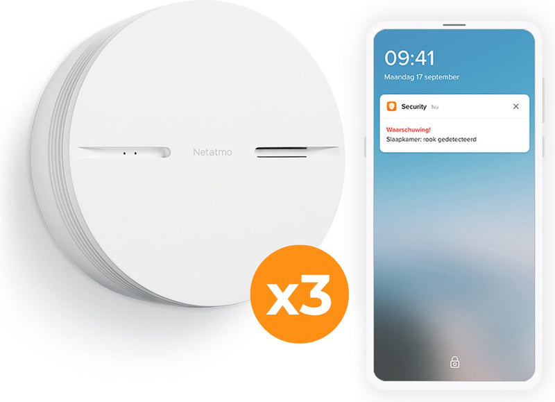 Détecteur de fumée intelligent Netatmo avec WiFi - détecteur de fumée intelligent - fonctionne avec Google Home Apple Home Kit - connectable - batterie 10 ans - 3 pièces