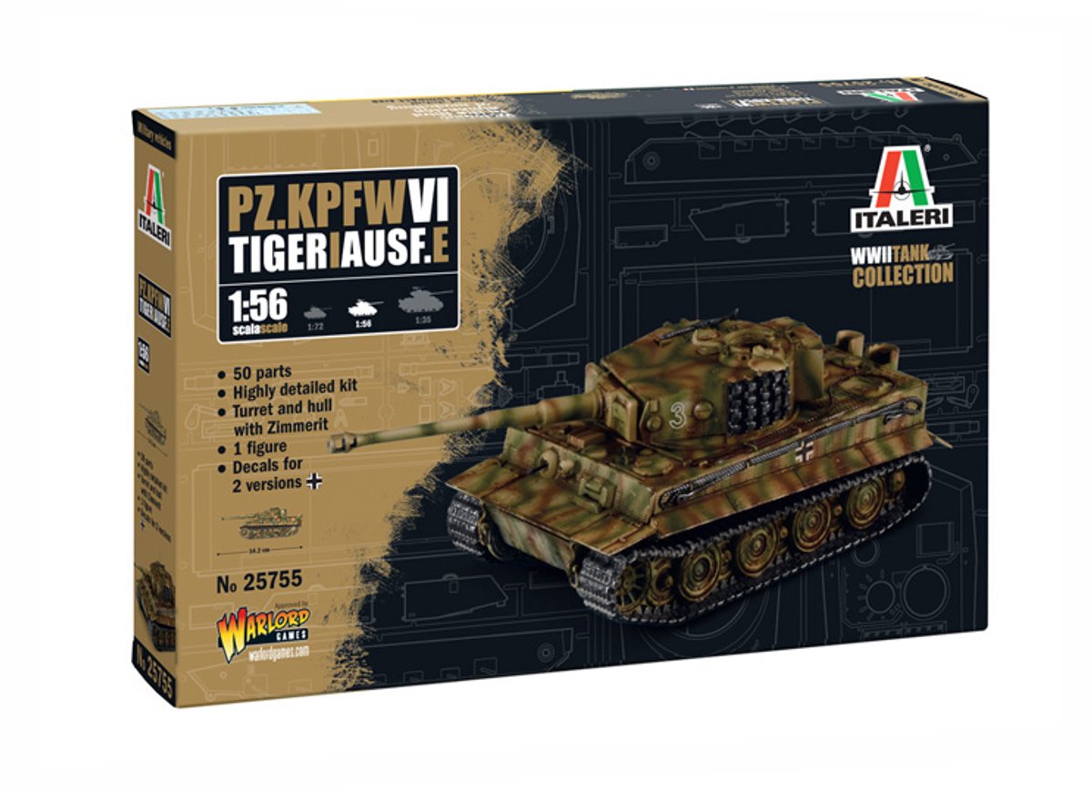 Maquette avion Italeri - 25755 pz. kpfw. vi tigre je ausf. e - réservoir en plastique - 1:56 - modélisme