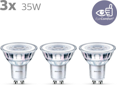 Spot LED Philips économe en énergie - 35 W - GU10 - lumière blanc chaud - 3 pièces - économisez sur les coûts énergétiques