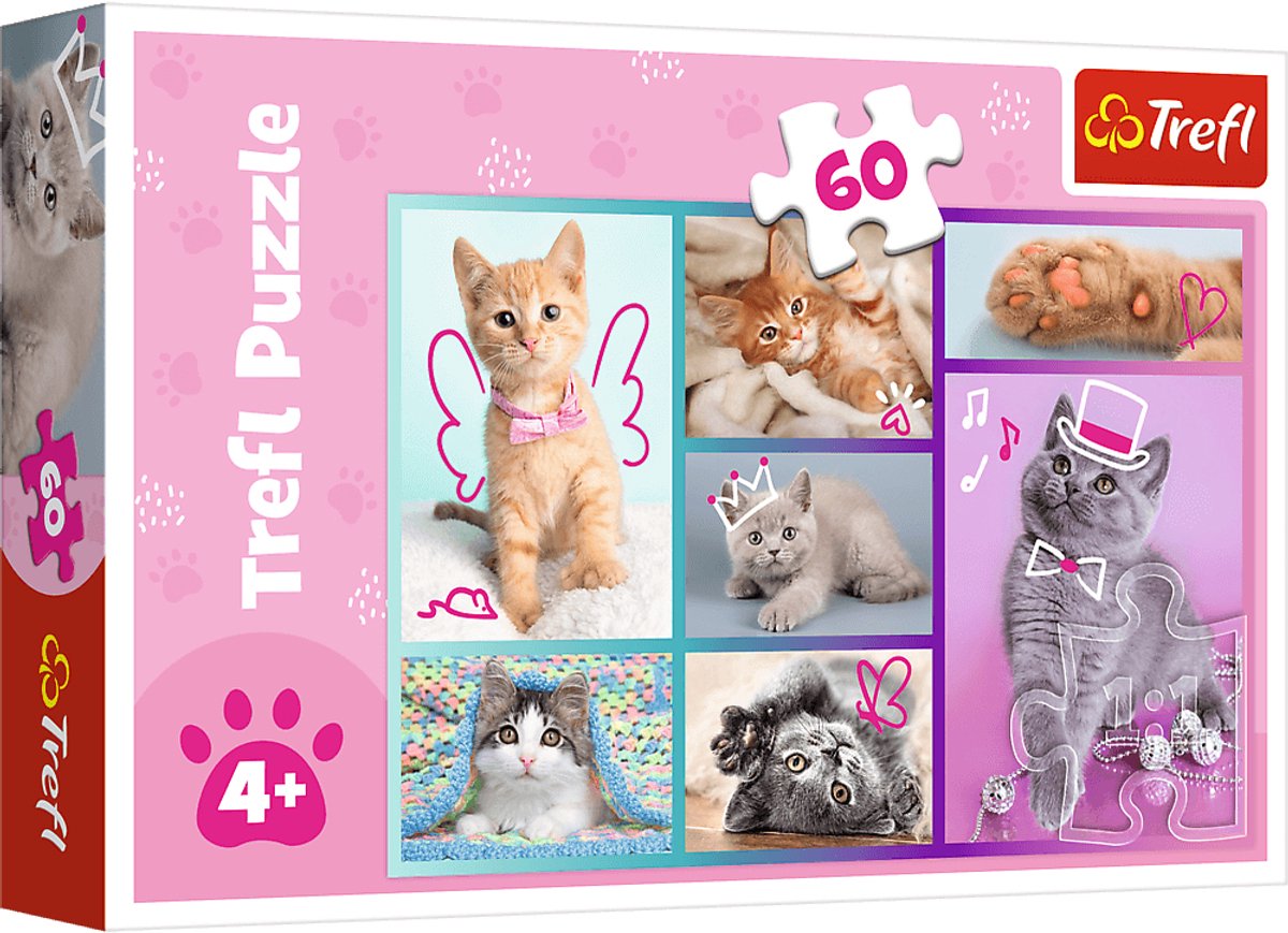 Puzzle Trefl - Chats mignons - 60 pièces - Carton coloré.