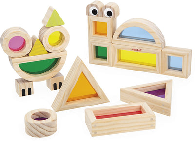 Janod - sensoriel - jeu de blocs translucides - 12 blocs géométriquement transparents