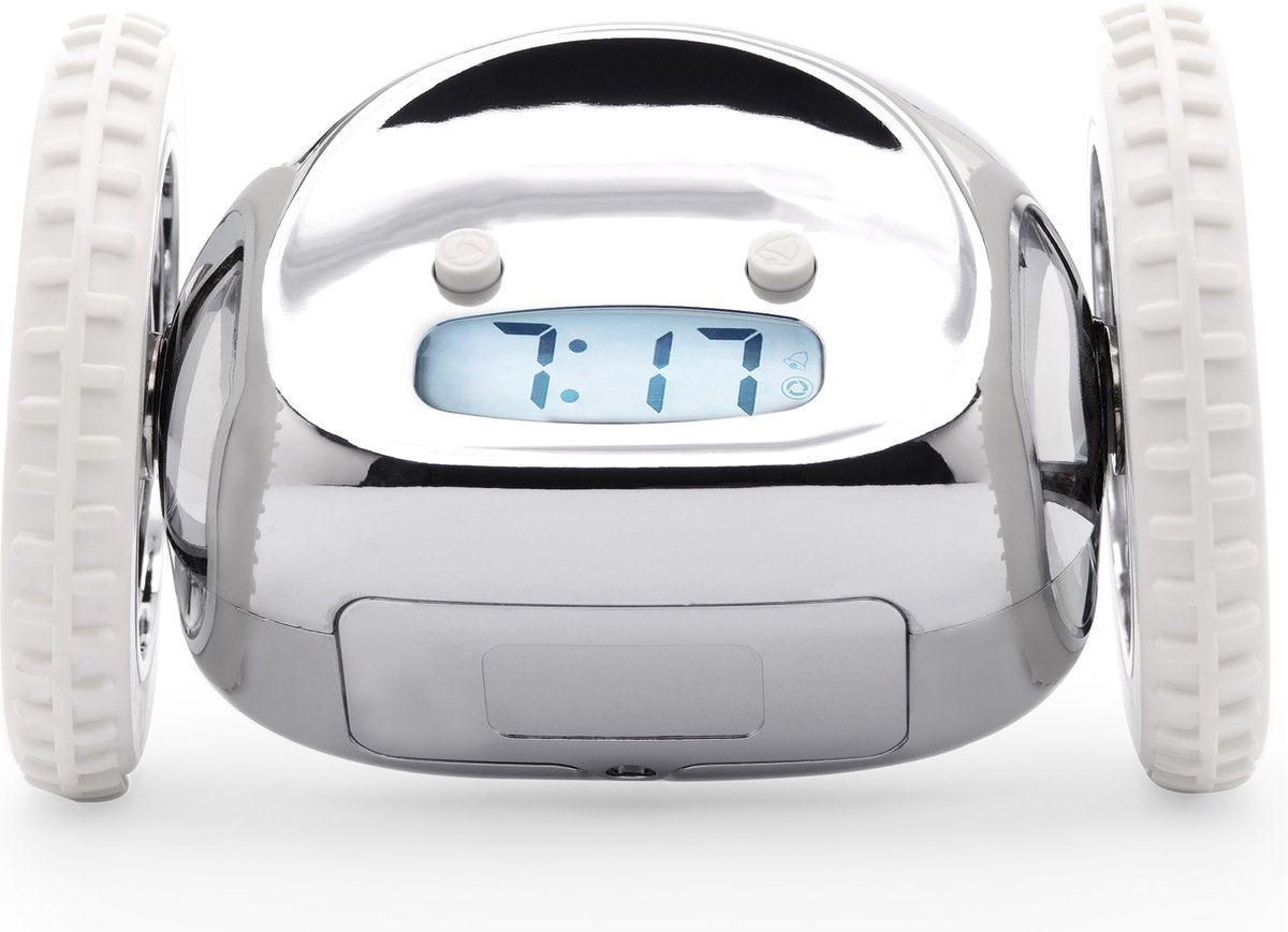Clocky - réveil sur roulettes - chrome - cl-chrome