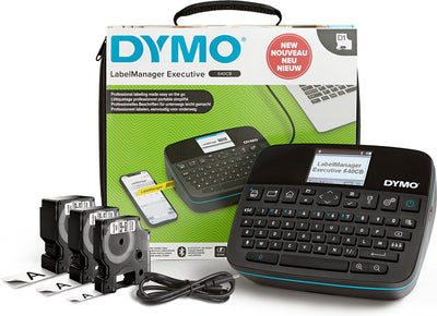 Kit d'imprimante d'étiquettes portable Dymo Label Manager Executive 640 cb avec étui de transport et 3 cassettes d'étiquettes | étiqueteuse compacte azerty | Connectivité USB Bluetooth | compatible avec les étiquettes d1