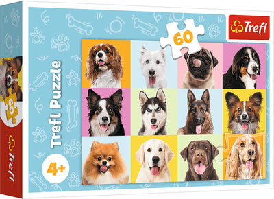 Puzzle Trefl 60 pièces - chiens mignons - carton coloré.