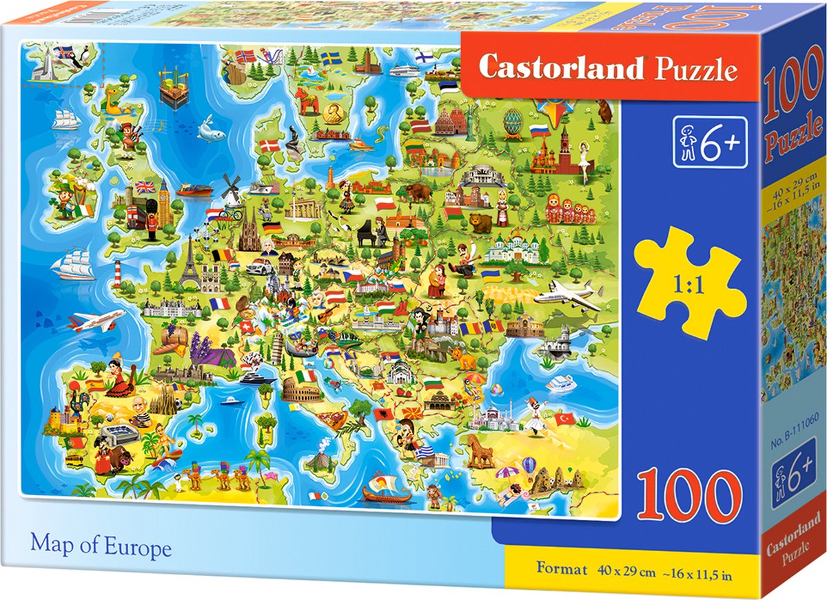 Carte Castorland de l'Europe – puzzle – 100 pièces – éducatif – qualité premium