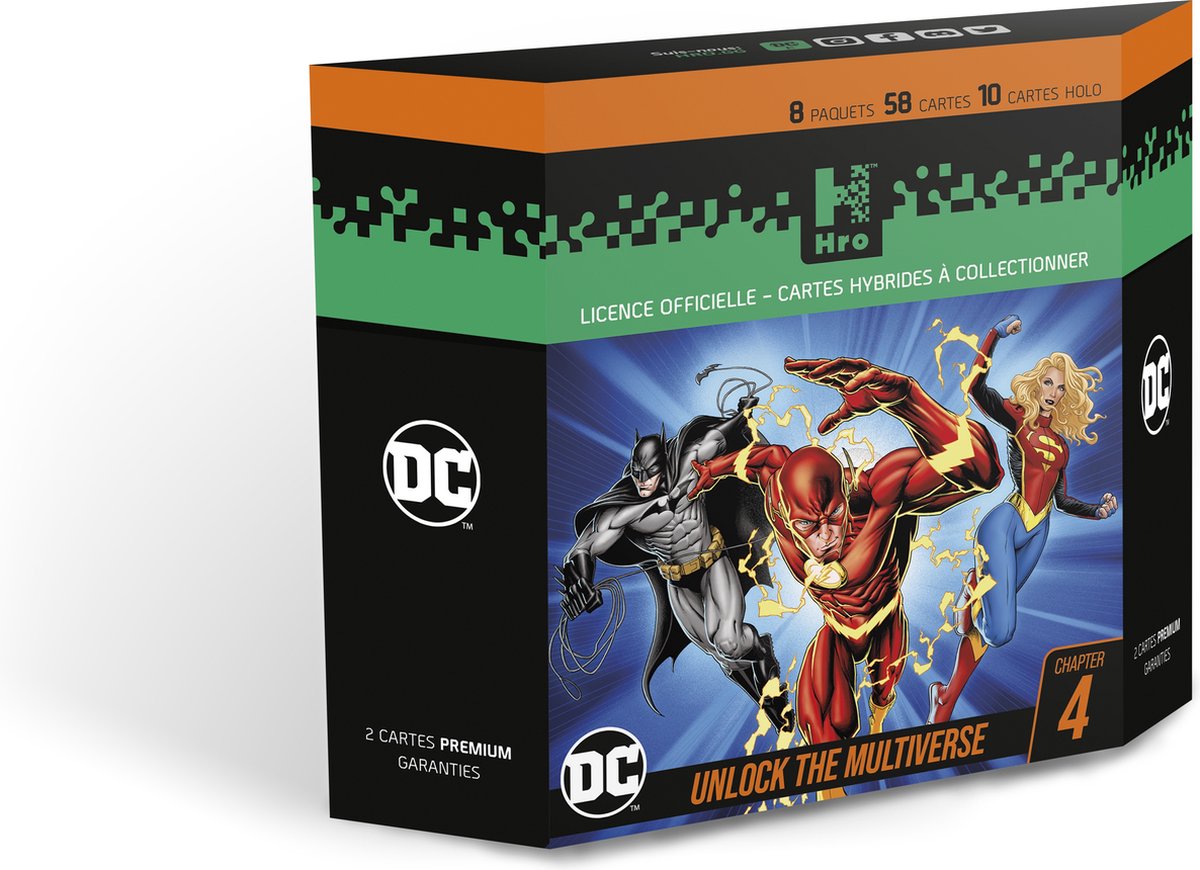 Hro dc - le pack premium flash 8-pack - cartes à collectionner - dc comics - 58 cartes à collectionner (2 cartes de poursuite bonus) - chapitre 4