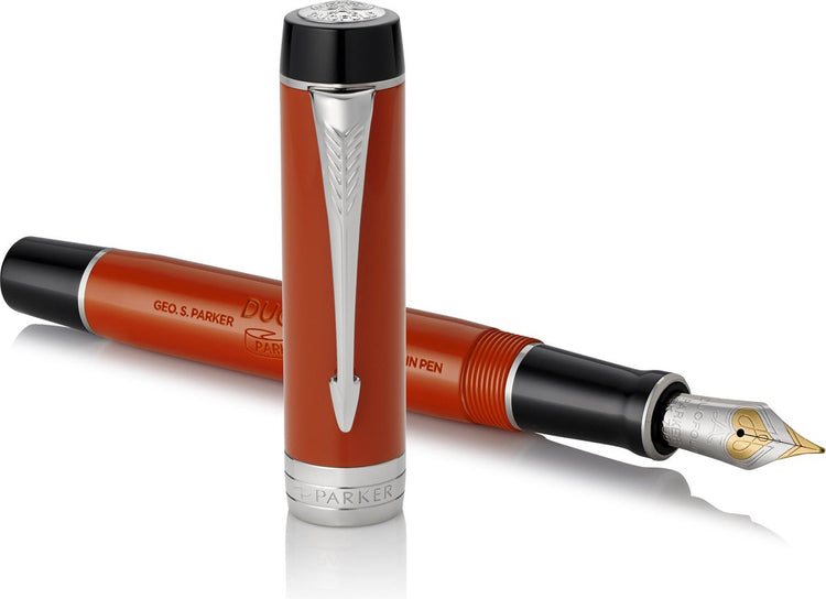 Stylo plume du centenaire Parker duofold | classique grand millésime rouge | plume en or pur moyen | encre noire et convertisseur | coffret cadeau haut de gamme