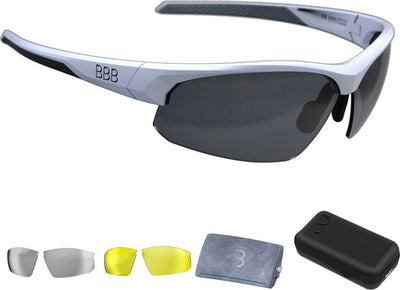 Lunettes de cyclisme Bbb pour hommes et femmes - lunettes de cyclisme avec 3 verres - lunettes de sport avec couvercle - lunettes de vélo de course légères - blanc mat - étui de voyage impressionnant bsg-58t
