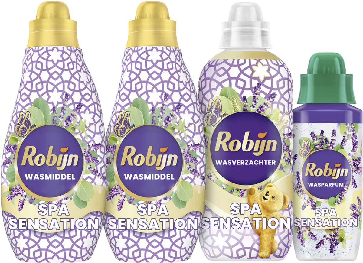 Robijn Perfect Match - Spa Sensation - 4 pièces - 2x détergent + 1 assouplissant + 1 parfum de lessive - Pack économique