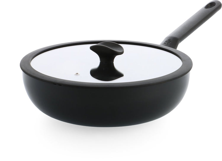 Poêle wok Bk Enjoy 28 cm - 4,2 l - revêtement antiadhésif sans PFA - poêle wok induction - poêle en céramique - passe au four jusqu'à 160°c - poignées froides - avec couvercle en verre - noir