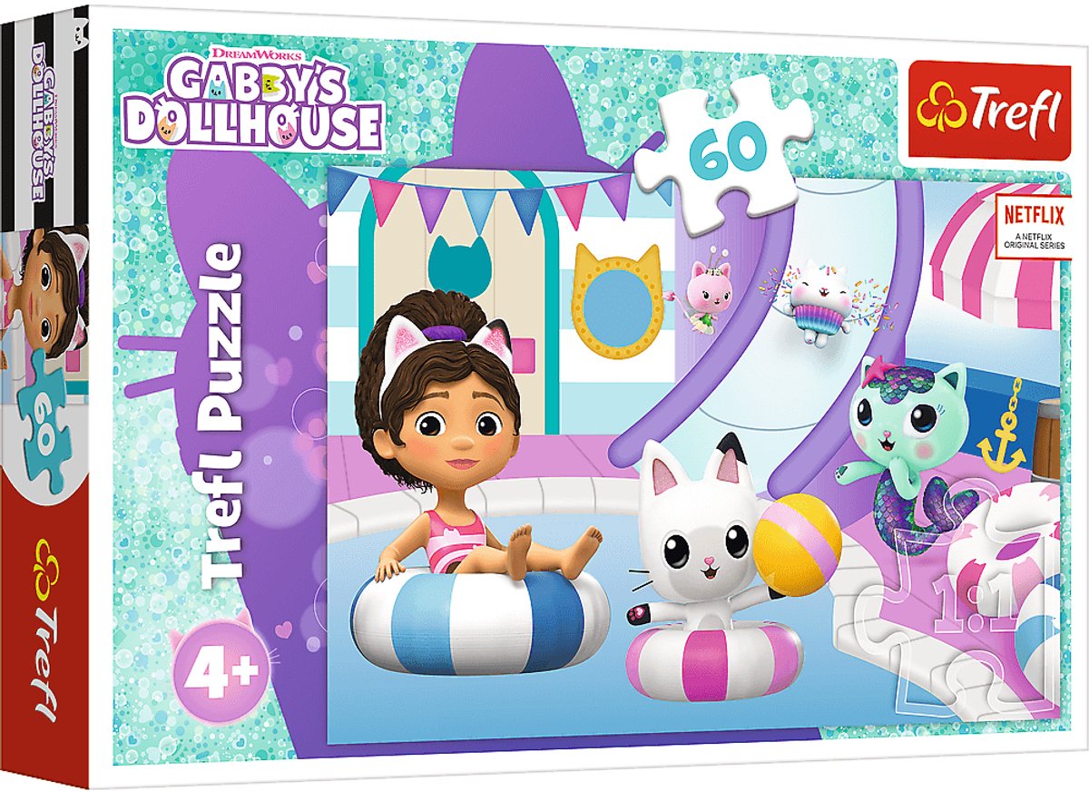 Trefl - puzzle 60 pcs. - gabby sur la piscine - monde du coton artificiel