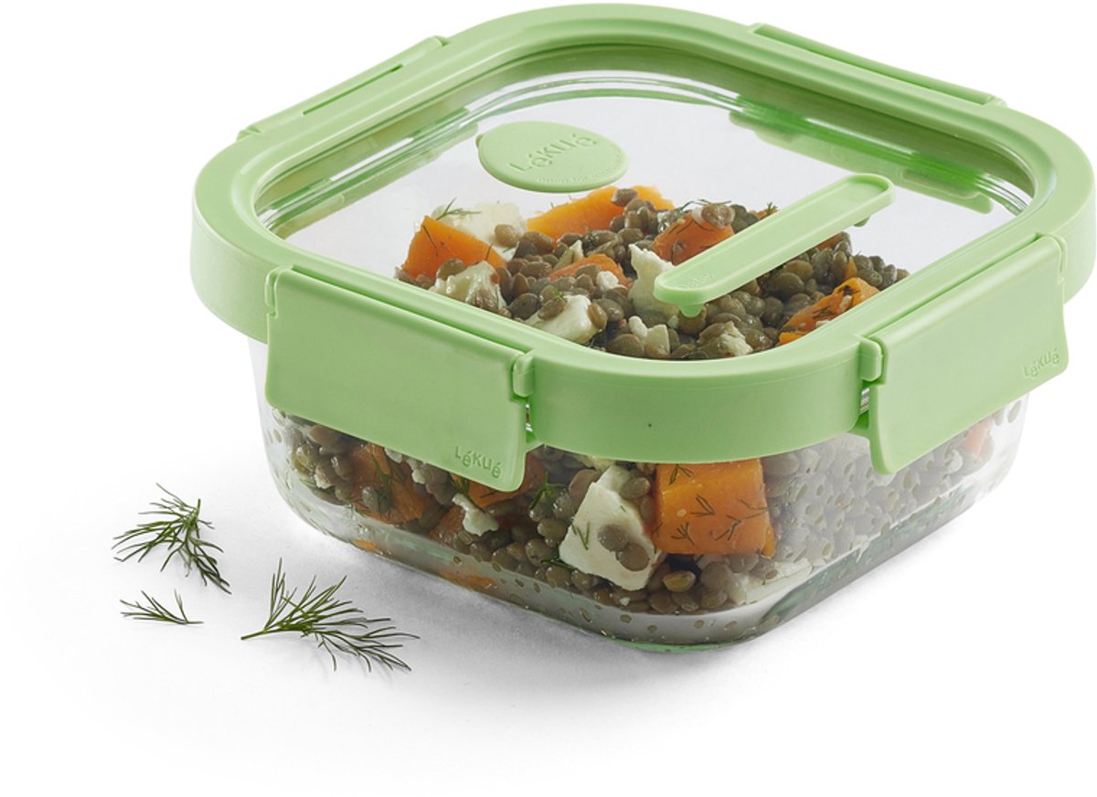 Lékué boîte de conservation alimentaire verre 800 ml - carrée - vert