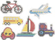 Plaque de base Creativ company, voiture, avion, bateau, tracteur, bus et vélo, dimensions 9x9,5 + 11x16 cm, moyen, 6 pièces 1 carton