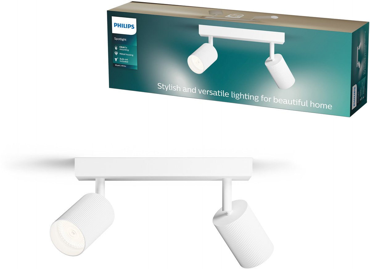 Spot en saillie Philips Wyatt - culot LED gu10 - orientable - 2 points lumineux - clickfix - blanc