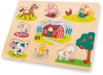 Woet ® ferme de puzzle de boutons en bois - 8 pièces de puzzle - fsc - puzzle en bois avec boutons - jouets éducatifs pour tout-petits - à partir de 2 ans