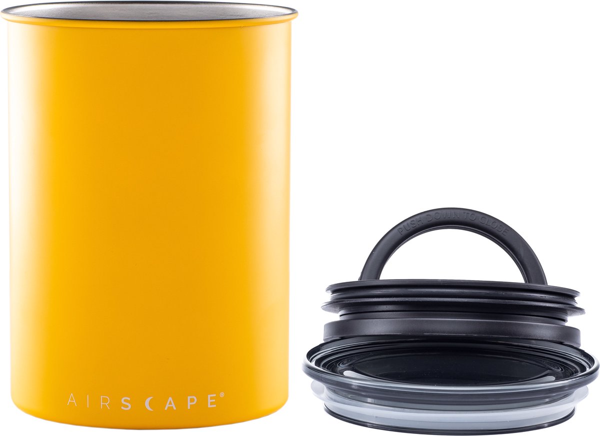 Design planétaire - paysage aérien - grains de café - bocaux de conservation - hermétiques - café - acier - jaune mat - 500 grammes