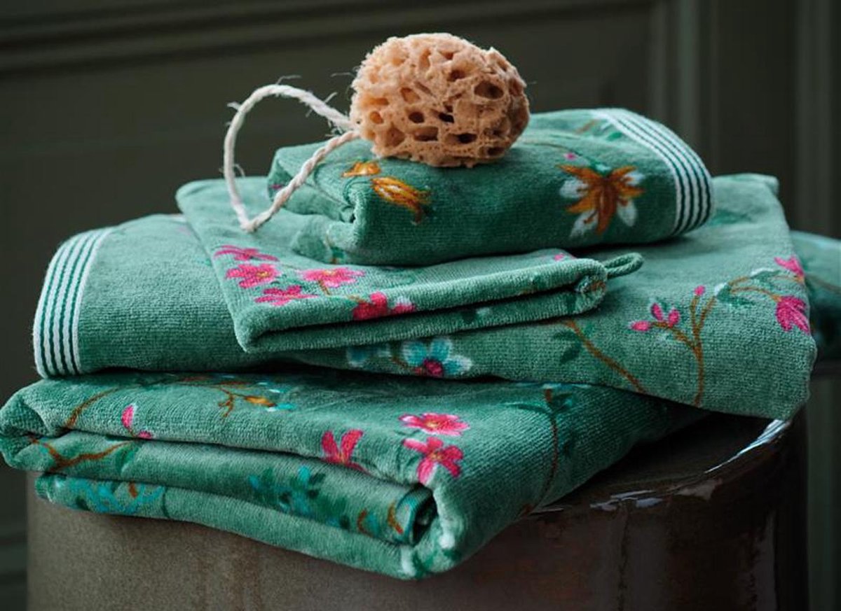 Pip studio linge de bain les fleurs vert - serviette 55x100 cm