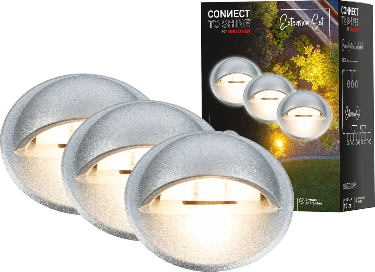 Briloner connect to shine - Spot de sol LED pour l'extérieur - lot de 3 - kit d'extension d'éclairage de jardin - lumière blanc chaud - ip65 - ø3,5x3,6 cm