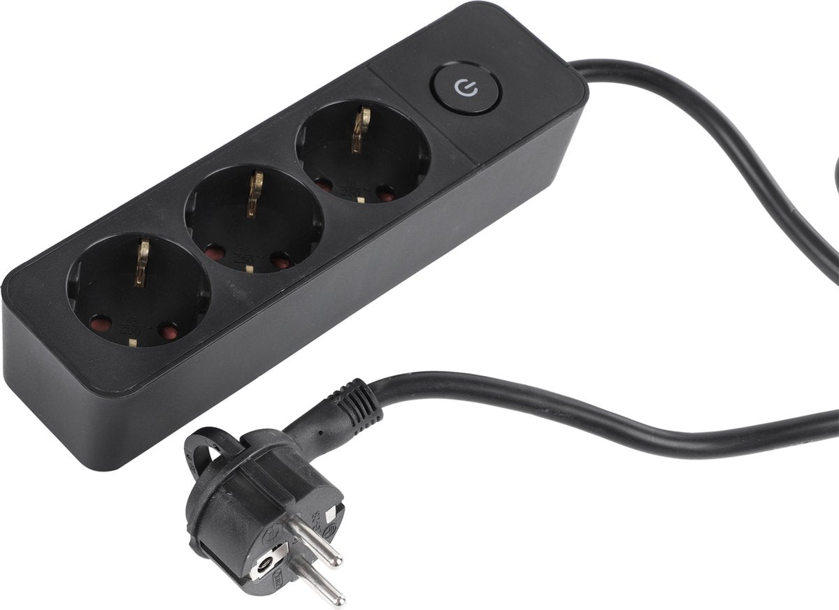 Prise Q-link - 3 voies - avec interrupteur - plate - 3 x 1,5 mm² - 1,5 m - PVC - noir