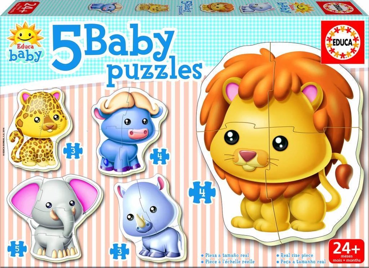 Educa - 5 puzzles bébé - animaux - 3 à 5 pièces