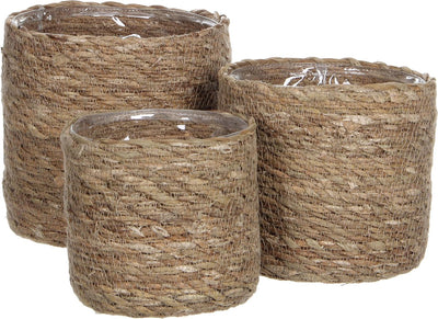 Mica decorations panier à plantes atlantique - lot de 3 - h16 x ø16 cm - jonc de mer - marron clair