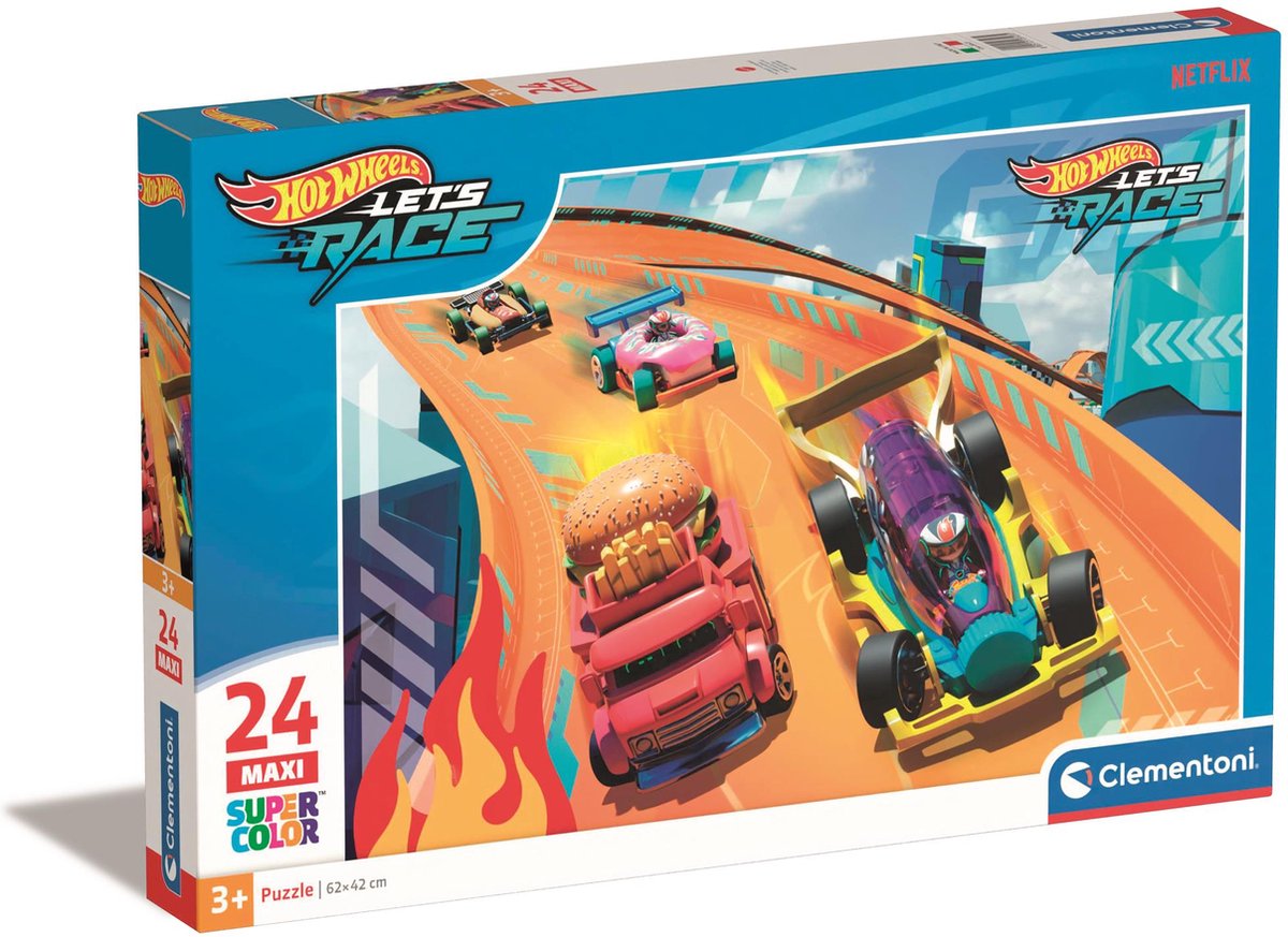 Clementoni - puzzle - 24 maxi pièces - hotwheels - puzzle enfant - à partir de 3 ans
