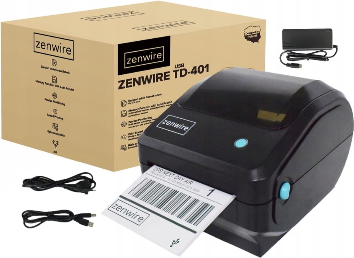 Imprimante d'étiquettes Zenwire TD-401 a6 - imprimante et étiqueteuse d'étiquettes d'expédition - vitesse 152 mm s - 108 mm de large - connexion USB - DHL Postnl - thermique directe