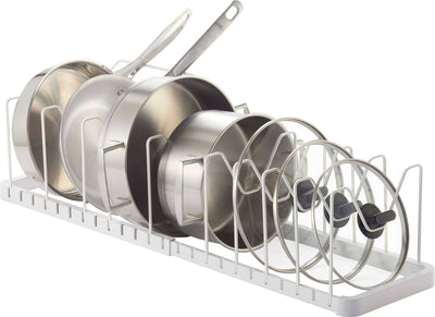 Organisateur d'armoires de cuisine Yamazaki pour casseroles et couvercles - tour - blanc
