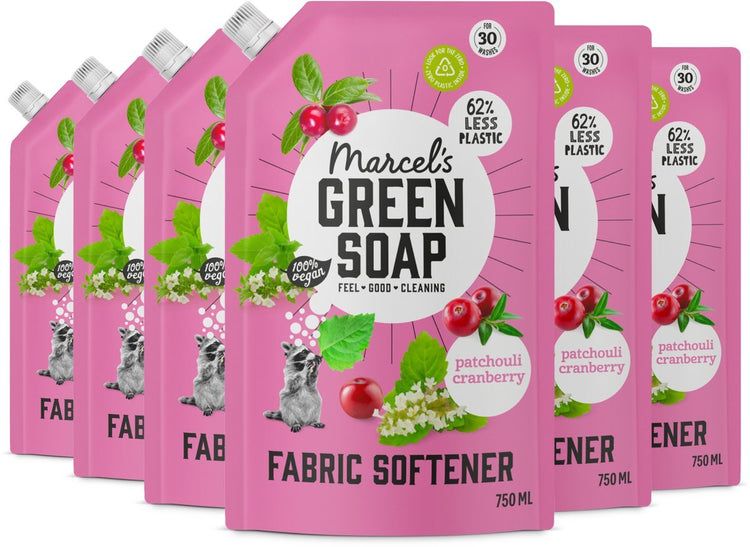 Recharge assouplissant savon vert Marcel's - patchouli canneberge - 6 x 750 ml - 180 lavages