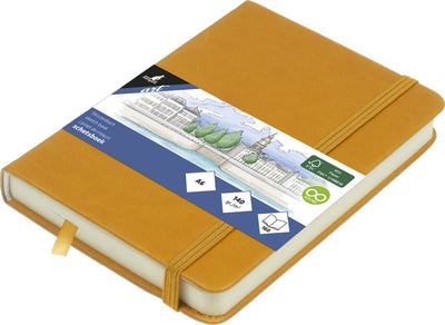 Carnet de croquis Kangaro - a6 - jaune ocre - couverture rigide en pu - avec élastique et ruban - k-861211