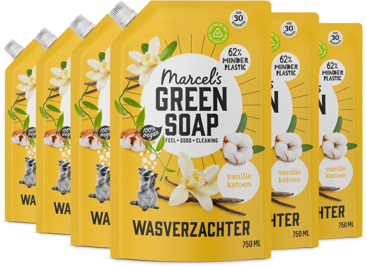 Recharge assouplissant savon vert Marcel's - coton vanille - 6 x 750 ml - 180 lavages