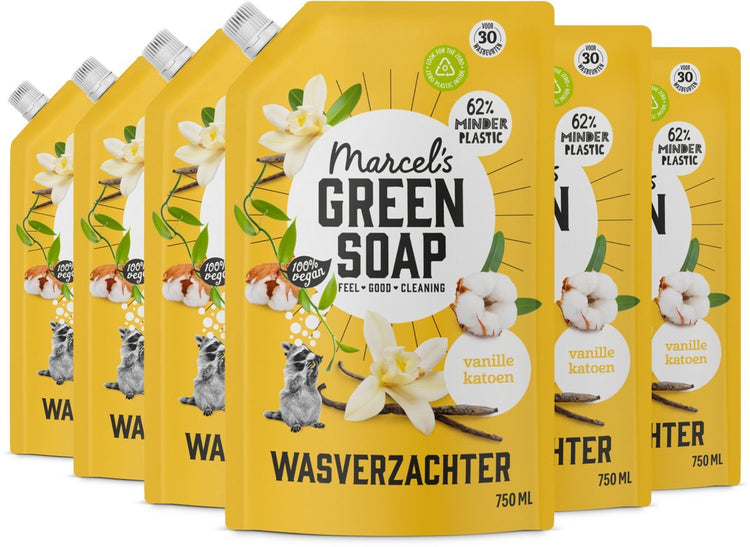 Recharge assouplissant savon vert Marcel's - coton vanille - 6 x 750 ml - 180 lavages